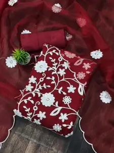 Maroosh Floral Embroidered Thread Work Organza Unstitched Dress Material