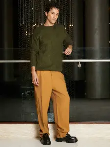 Campus Sutra Men Cable Knit Pullover Sweaters