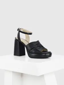 Oroh Leather Party Platform Black Women Open Toe Sandals with Buckles