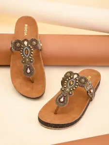 Rocia Women Ethnic Embellished T-Strap Flats