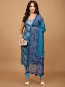 Meena Bazaar Leheriya Printed Art Silk Unstitched Dress Material