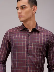 The Indian Garage Co. X Luxe Men Cutaway Collar Checked Slim Fit Formal Shirt
