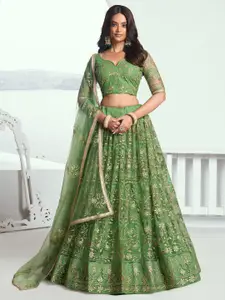 FABPIXEL Embroidered Sequinned Semi-Stitched Lehenga & Unstitched Blouse With Dupatta