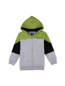 Gini and Jony Boys Hooded Colourblocked Cotton Casual Bomber Jacket
