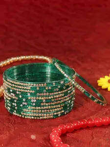 LAVAZZA Set Of 12 Zircon Diamond Stone Crystals Studded & Beads Glass Bangles