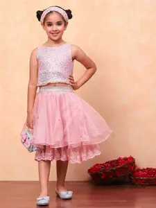 Biba Girls Embroidered Round neck Top with Skirt Clothing Set