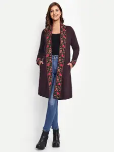 HAUTEMODA Embroidered Longline Open Front Woollen Shrug