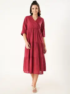 AKKRITI BY PANTALOONS Women Embroidered Three-Quarter Sleevees A-Line Dress