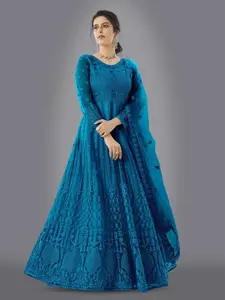 APNISHA Embroidered Net Fit & Flare Maxi Ethnic Dresses