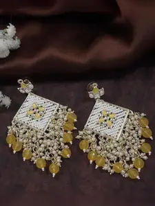 I Jewels Gold-Plated Kundan Studded & Beaded Contemporary Drop Earrings