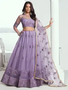 FABPIXEL Embroidered Sequinned Semi-Stitched Lehenga & Unstitched Blouse With Dupatta