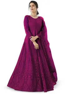 JULEE Embroidered Net Fit & Flare Maxi Dress Comes with a Dupatta