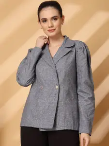 plusS Notched Lapel Cotton Double-Breasted Blazer