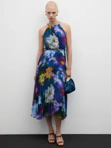 MANGO Tie & Dye Dyed Halter Neck A-Line Midi Dress
