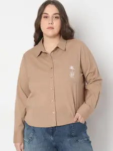 VERO MODA CURVE Women Spread Collar Solid Cotton Casual Shirt