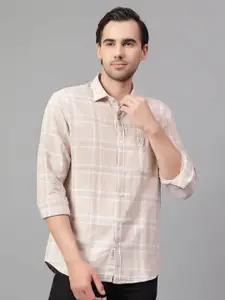 Cantabil Men Spread Collar Checked Cotton Slim Fit Casual Shirt
