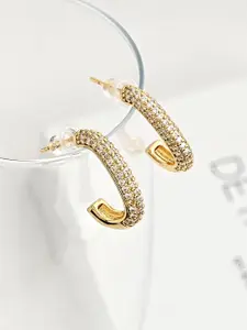 Kazo Gold-Plated American Diamond Contemporary Half Hoop Earrings