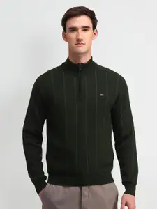 Arrow Sport Men Striped Mock Collar Cotton Pullover Sweaters