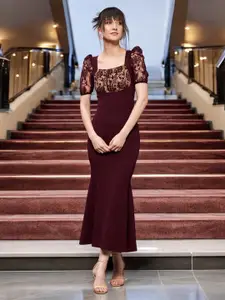 Miss Chase Women Georgette Self Design Midi Sheath Dress