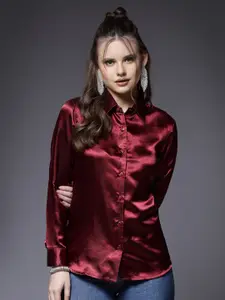 BEING NAUGHTY Women Comfort Spread Collar Solid Party Shirt