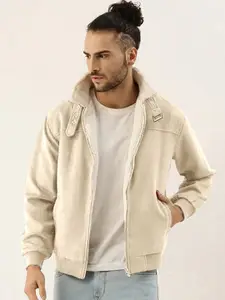 Campus Sutra Men Mock Collar Solid Casual Bomber Jacket