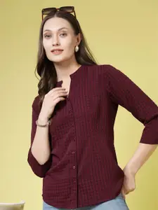 BEING NAUGHTY Women Comfort Mandarin Collar Micro Checks Solid Casual Shirt