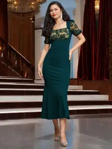 Miss Chase Women Georgette Self Design Sheath Midi Dress