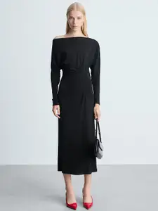 MANGO Off-Shoulder Sheath Midi Dress