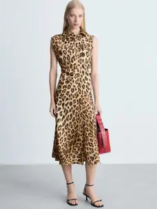 MANGO Animal Print Sheath Midi Dress