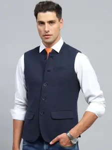 Monte Carlo Men Mandarin Collar Solid Wool Casual Tailored Jacket