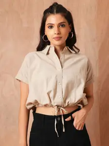 Chemistry Women Spread Collar Solid Cotton Boxy Casual Shirt