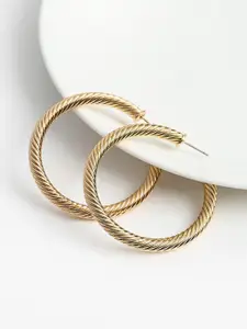 Kazo Gold-Plated Textured Contemporary Bold Hoop Earrings