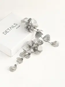 Kazo Silver-Plated Contemporary Stone Studded Antique Drop Earrings