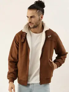 Campus Sutra Men Spread Collar Solid Casual Bomber Jacket