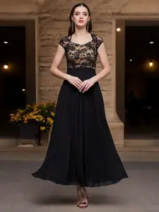 Miss Chase Floral Self Design Maxi Fit and Flare Dress