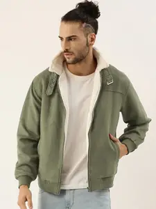 Campus Sutra Men Spread Collar Solid Casual Bomber Jacket