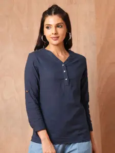 The Roadster Women Lifestyle Co. Mandarin Collar Pure Cotton Top