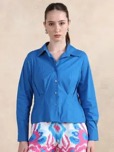 RAREISM Women Comfort Spread Collar Solid Cotton Casual Shirt