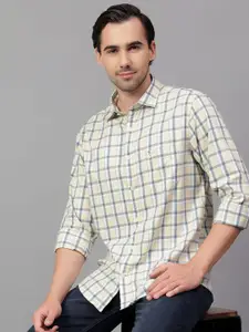 Cantabil Men Spread Collar Checked Cotton Slim Fit Casual Shirt