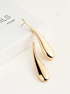 Kazo Gold-Plated Contemporary Teardrop Shaped Drop Earrings