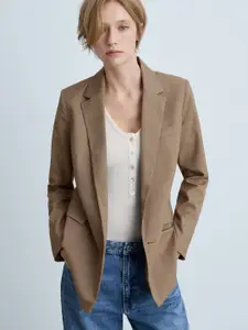 MANGO Notched Lapel Double-Breasted Textured Blazer