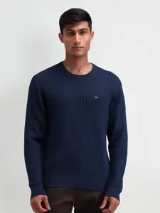 Arrow Sport Men Navy Blue Cotton Long Sleeves Round Neck Pullover