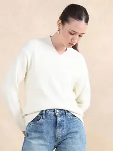 RAREISM Women Longline V-Neck Casual Pullover