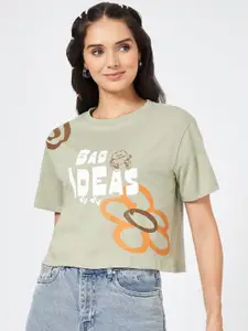 People Women Typography Printed Round Neck Cotton Boxy T-shirt