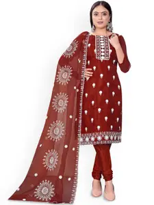 Maroosh Embroidered Thread Work Organza Unstitched Dress Material