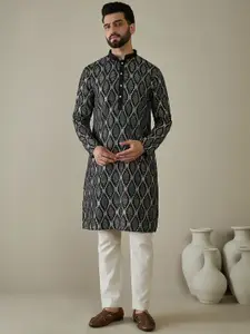 Anouk Black Ethnic Motifs Embroidered Mandarin Collar Straight Kurta