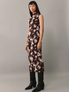 MANGO Printed Sheath Midi Dress
