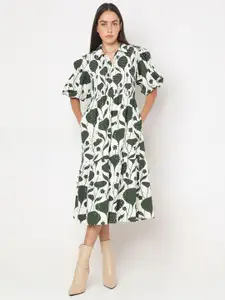 Vero Moda Floral Print Puff Sleeve Fit & Flare Midi Dress