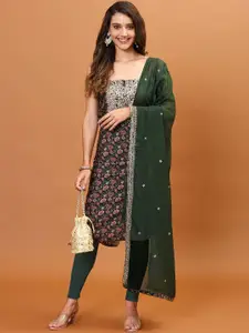 Meena Bazaar Floral Printed Sequinned Art Silk Unstitched Dress Material