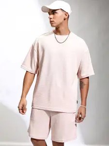 HIGHLANDER Round Neck Textured Oversized TShirt With Shorts Co-Ords